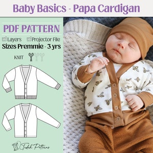 Baby Basics Papa Cardi PDF Sewing Pattern ~ Unisex Boys Girls Cardigan ~ Sizes NB-3yrs