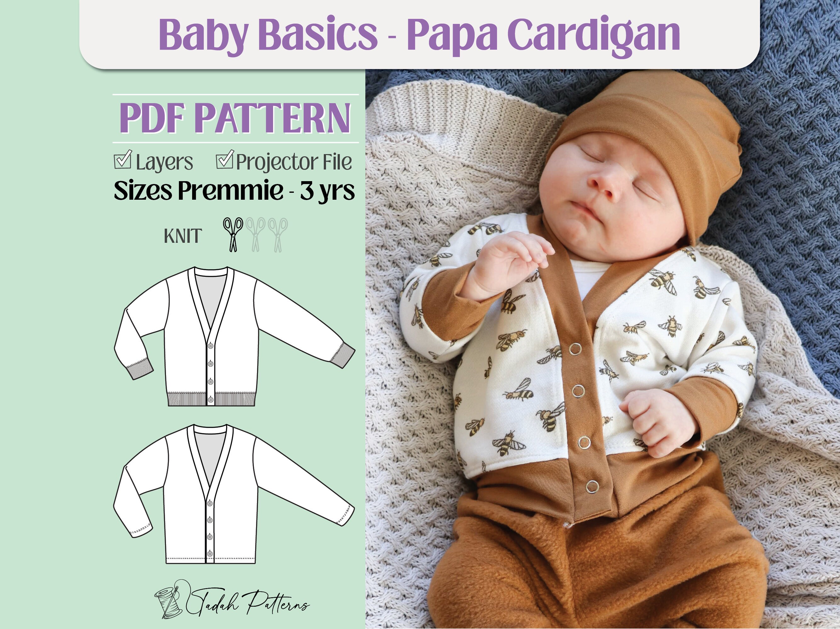 Tadah Patterns Baby Basics - Papa Cardigan Tadah Patterns Baby Basics - Papa Cardigan