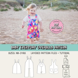 Baby Everyday Overalls PDF Sewing Pattern ~ Unisex Boys Girls Pants ~ Sizes NB-3yrs