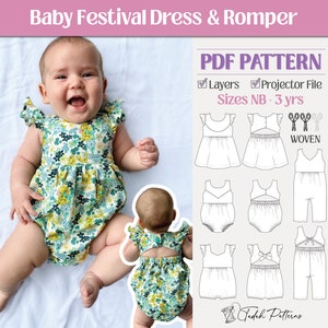 Baby Festival Dress, Jumpsuit & Playsuit PDF Sewing Pattern ~ Girls Summer Dress ~ Sizes Newborn - 3yrs