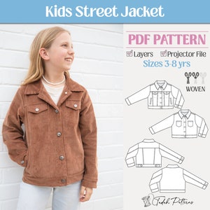 Patron de couture PDF pour veste streetwear enfant ~ Veste en jean unisexe garçons filles ~ Tailles 3-8 ans