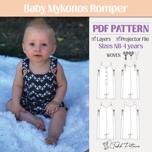 Baby Mykonos Romper PDF Sewing Pattern ~ Unisex Boys Girls Overalls ~ Sizes NB-4 Years