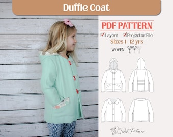 Duffle Coat PDF Sewing Pattern ~ Unisex Boys Girls Jacket Outerwear ~ Sizes 1-12yrs