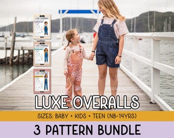 3 PATTERN BUNDLE ~ Luxe Overalls PDF Sewing Patterns (Baby + Kids + Teens)