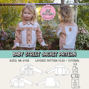 Baby Street Jacket PDF Sewing Pattern ~ Unisex Boys Girls Denim Jacket ~ Sizes NB-2yrs