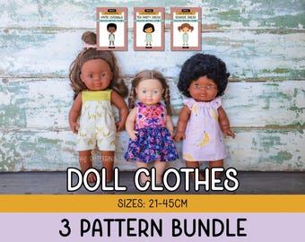 Doll Clothes Sewing Pattern BUNDLE: Dress, Overalls, Top (PDF)