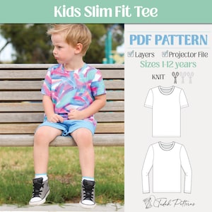 Kids Slim Fit Tee PDF Sewing Pattern ~ Child Unisex Tshirt ~ Sizes 1-12 years