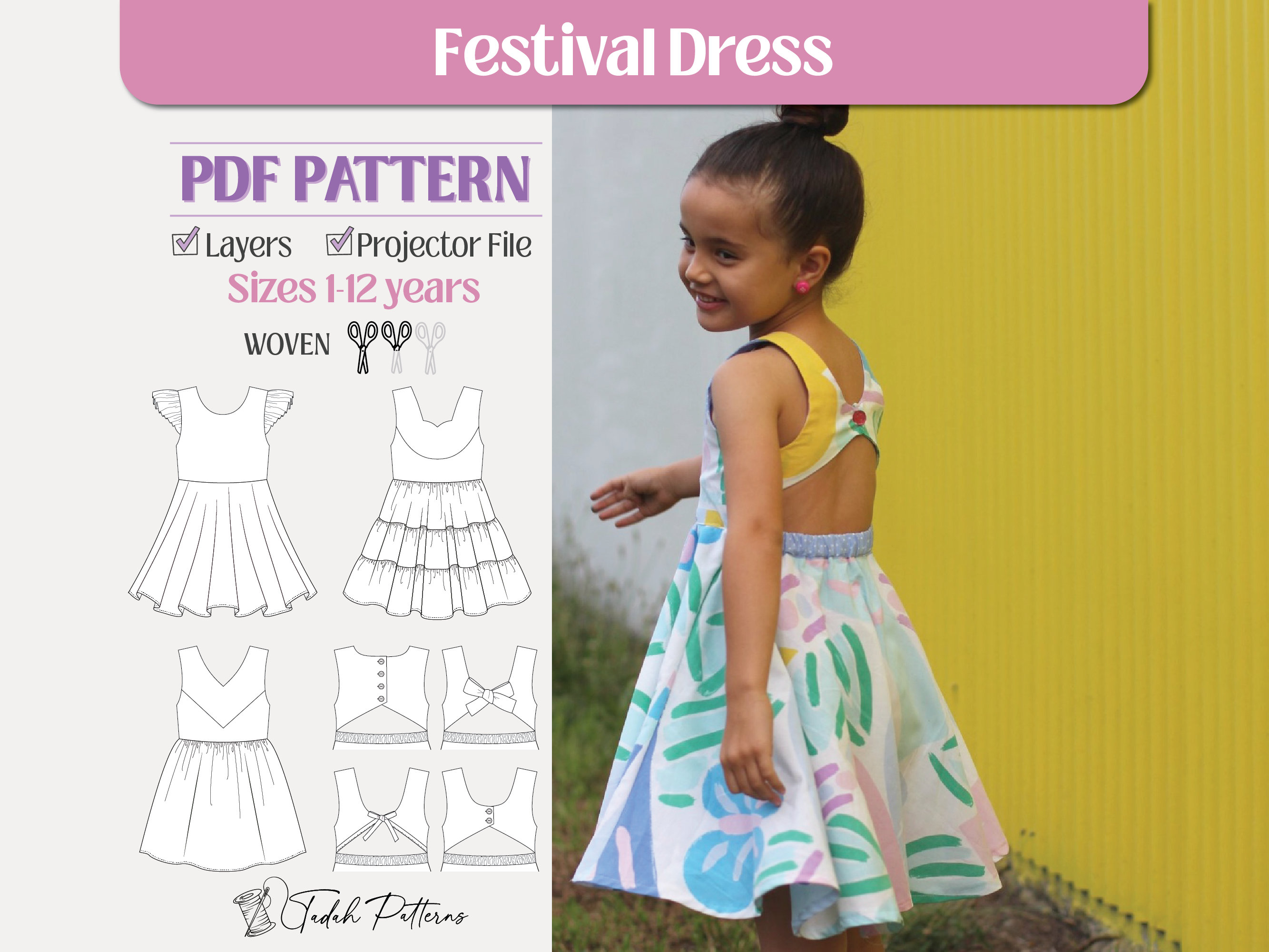 Festival Dress PDF Sewing Pattern ~ Girls Summer Dress ~ Sizes 1-12 Years
