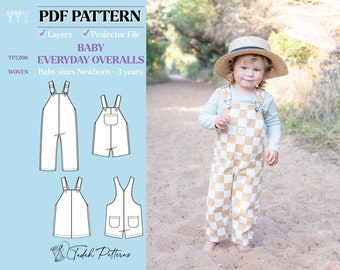 PATTERN Everyday Overalls - BABY - Unisex Boys Girls Dungaree - PDF Sewing Pattern - Instant Download - Tadah Patterns