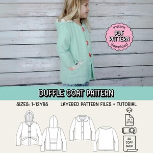 Duffle Coat PDF Sewing Pattern ~ Unisex Boys Girls Jacket Outerwear ~ Sizes 1-12yrs