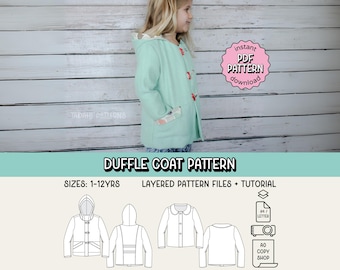 Duffle Coat PDF Sewing Pattern ~ Unisex Boys Girls Jacket Outerwear ~ Sizes 1-12yrs