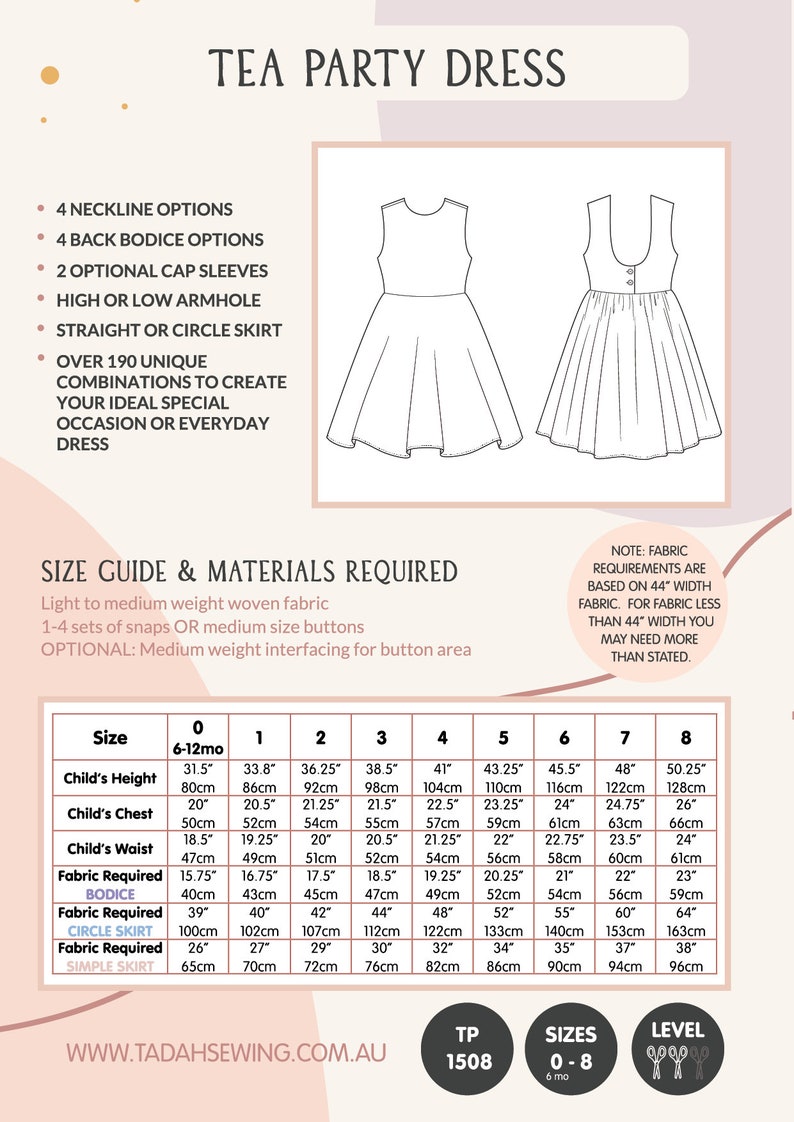 PATTERN Tea Party Dress PDF Sewing Pattern Instant Download Tadah Patterns image 3