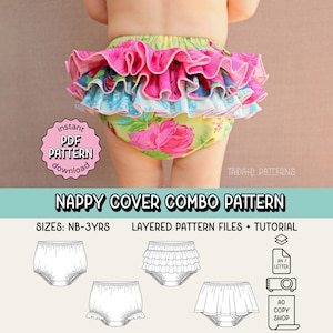 Nappy Cover Combo PDF Sewing Pattern ~ Unisex Boys Girls Diaper Cover ~ Sizes NB-3yrs