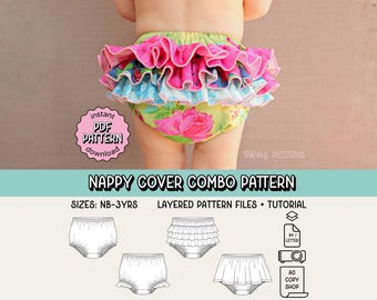 Nappy Cover Combo PDF Sewing Pattern ~ Unisex Boys Girls Diaper Cover ~ Sizes NB-3yrs
