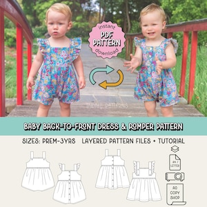 Baby Back-to-Front Dress & Romper PDF Sewing Pattern ~ Girls Summer Dress ~ Sizes Premmie Newborn - 3yrs