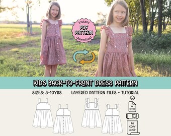 Kids Back-to-Front Dress PDF Sewing Pattern ~ Girls Summer Dress ~ Sizes 3-10yrs