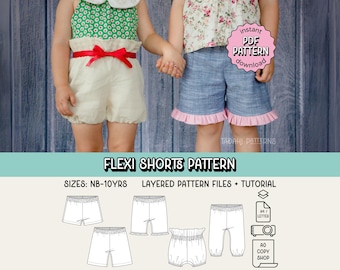 Flexi Shorts PDF Schnittmuster ~ Unisex Shorts für Anfänger ~ Größen Neugeborene-10yrs