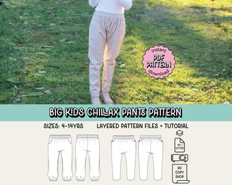 Kids & Teens Chillax Pants PDF Sewing Pattern ~ Unisex Boys Girls Pants ~ Sizes 4-14 Years