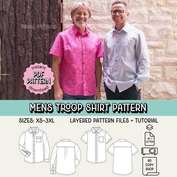 Men's Troop Shirt PDF Sewing Pattern ~ Adult Collared Dress Shirt ~ Sizes XS-3XL