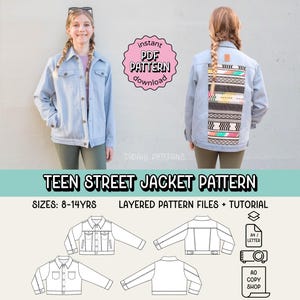 Teen Street Jacket PDF Sewing Pattern ~ Unisex Boys Girls Denim Jacket ~ Sizes 8-14yrs