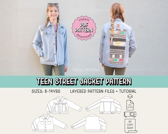 Teen Street Jacket PDF Sewing Pattern ~ Unisex Boys Girls Denim Jacket ~ Sizes 8-14yrs
