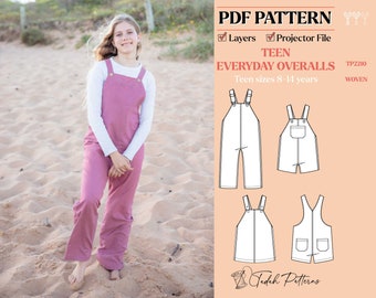 PATTERN Everyday Overalls - TEEN - Unisex Boys Girls Dungaree - PDF Sewing Pattern - Instant Download - Tadah Patterns