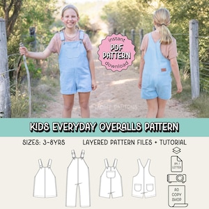 Kids Everyday Overalls PDF Sewing Pattern ~ Unisex Boys Girls Pants ~ Sizes 3-8 Years