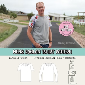 Men's Raglan Tee PDF Sewing Pattern ~ Adult Unisex Tshirt ~ Sizes XS-3XL