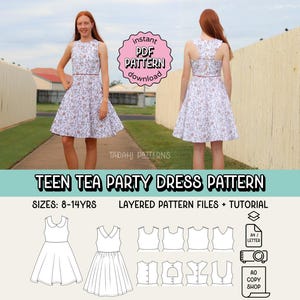 Teen Tea Party Dress PDF Sewing Pattern ~ Girls Summer Dress ~ Sizes 8-14yrs