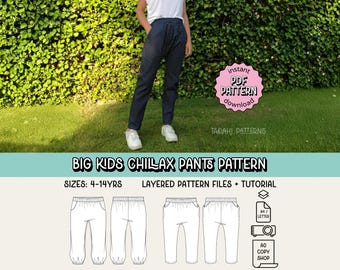 Kids & Teens Chillax Pants PDF Sewing Pattern ~ Unisex Boys Girls Pants ~ Sizes 4-14 Years