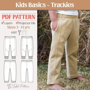 Kids Trackies PDF Sewing Pattern ~ Unisex Boys Girls Joggers ~ Sizes 3-14yrs
