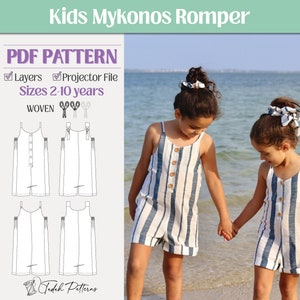 Kids Mykonos Romper PDF Sewing Pattern ~ Unisex Boys Girls Overalls ~ Sizes 2-10 Years
