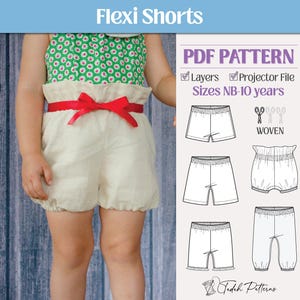 Modello di cucito PDF per pantaloncini Flexi ~ Pantaloncini unisex per principianti ~ Taglie neonato-10 anni