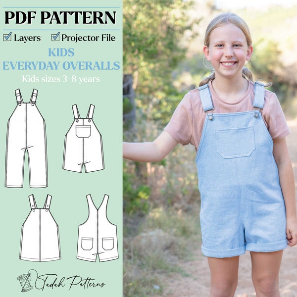 PATTERN Everyday Overalls - KIDS - Unisex Boys Girls Dungaree - PDF Sewing Pattern - Instant Download - Tadah Patterns