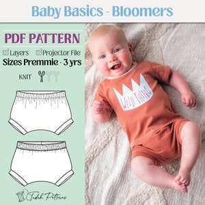 Baby Basics Bloomers PDF Sewing Pattern ~ Unisex Boys Girls Nappy/Diaper Cover ~ Sizes NB-3yrs