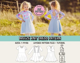Breeze Strickkleid PDF Schnittmuster ~ Mädchen Kleid ~ Grössen 1-14J