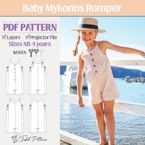Baby Mykonos Romper PDF Sewing Pattern ~ Unisex Boys Girls Overalls ~ Sizes NB-4 Years