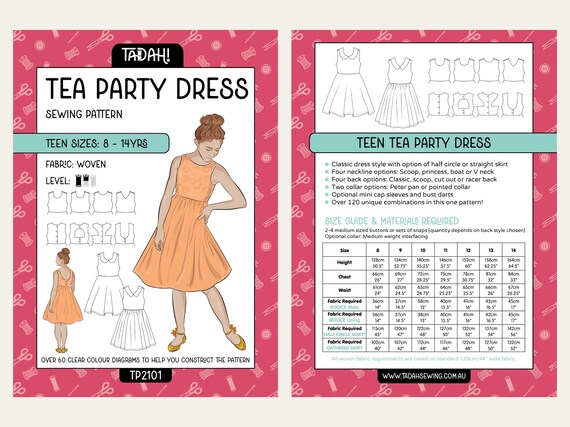 Teen Tea Party Dress PDF Sewing Pattern ~ Girls Summer Dress ~ Sizes  8-14yrs - Etsy