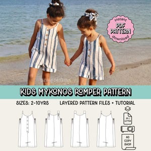 Kids Mykonos Romper PDF Sewing Pattern ~ Unisex Boys Girls Overalls ~ Sizes 2-10 Years