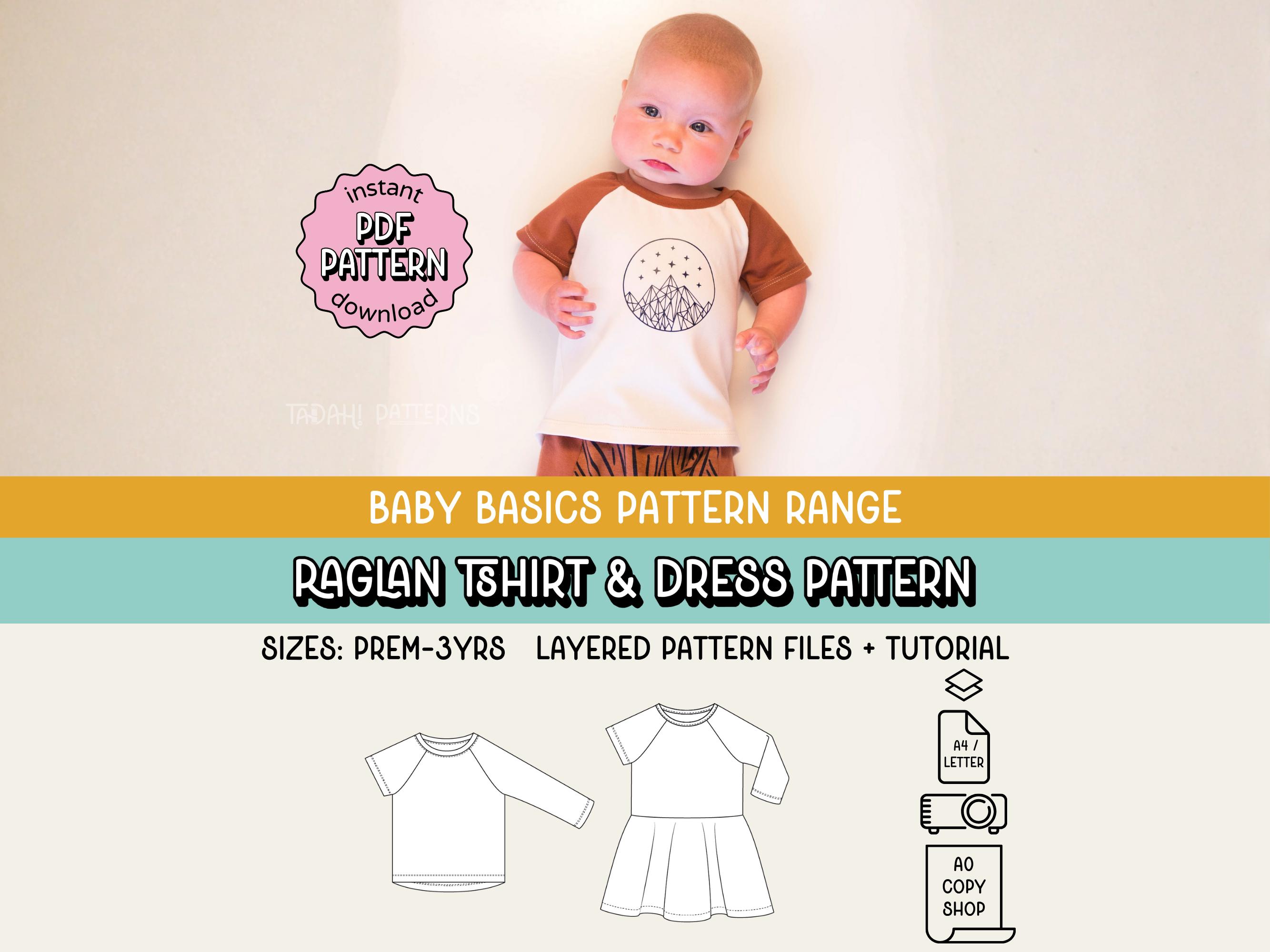 ベビーベーシック ラグランTシャツ＆ドレス PDF 縫製パターン ~ ユニ