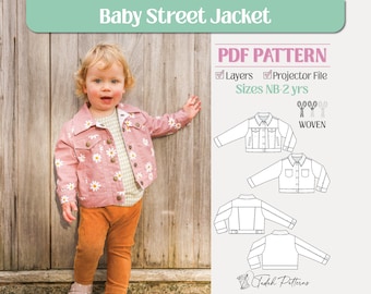 Baby Street Jacket PDF Sewing Pattern ~ Unisex Boys Girls Denim Jacket ~ Sizes NB-2yrs
