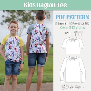 Kids Raglan Tee PDF Sewing Pattern ~ Child Unisex Tshirt ~ Sizes 3-12 years