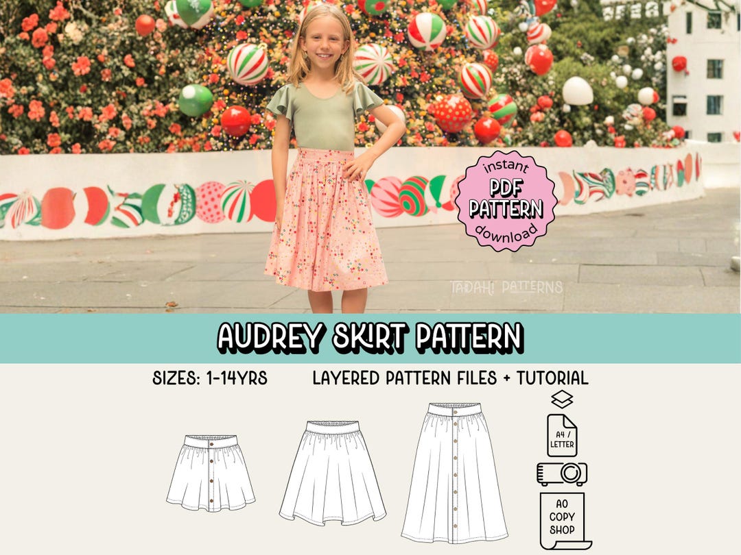 Audrey Skirt PDF Sewing Pattern ~ Girls Button Front Skirt ~ Sizes 1 ...