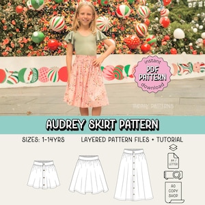 Audrey Skirt PDF Sewing Pattern ~ Girls Button Front Skirt ~ Sizes 1-14yrs