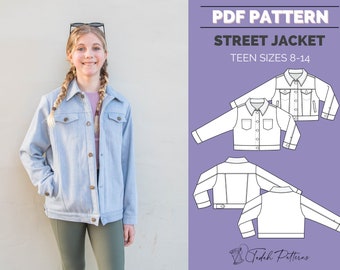 PATTERN Street Jacket - TEEN - Unisex Boys Girls Denim Jacket - PDF Sewing Pattern - Instant Download - Tadah Patterns