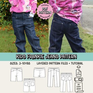 Kids Frankie Jeans & Shorts PDF Sewing Pattern ~ Unisex Boys Girls Pants ~ Sizes 3-10 Years