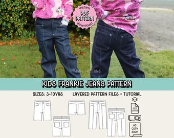Kids Frankie Jeans & Shorts PDF Sewing Pattern ~ Unisex Boys Girls Pants ~ Sizes 3-10 Years