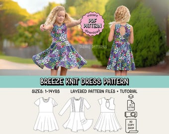 Breeze Knit Dress PDF Sewing Pattern ~ Girls Open Back Dress ~ Sizes 1-14yrs
