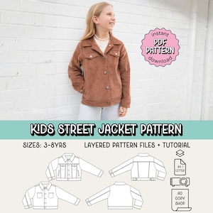 Kids Street Jacket PDF Sewing Pattern ~ Unisex Boys Girls Denim Jacket ~ Sizes 3-8yrs