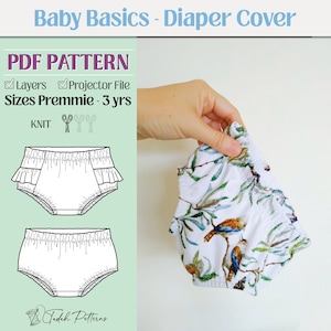 Baby Basics Nappy Cover PDF Sewing Pattern ~ Unisex Boys Girls Diaper Cover ~ Sizes NB-3yrs